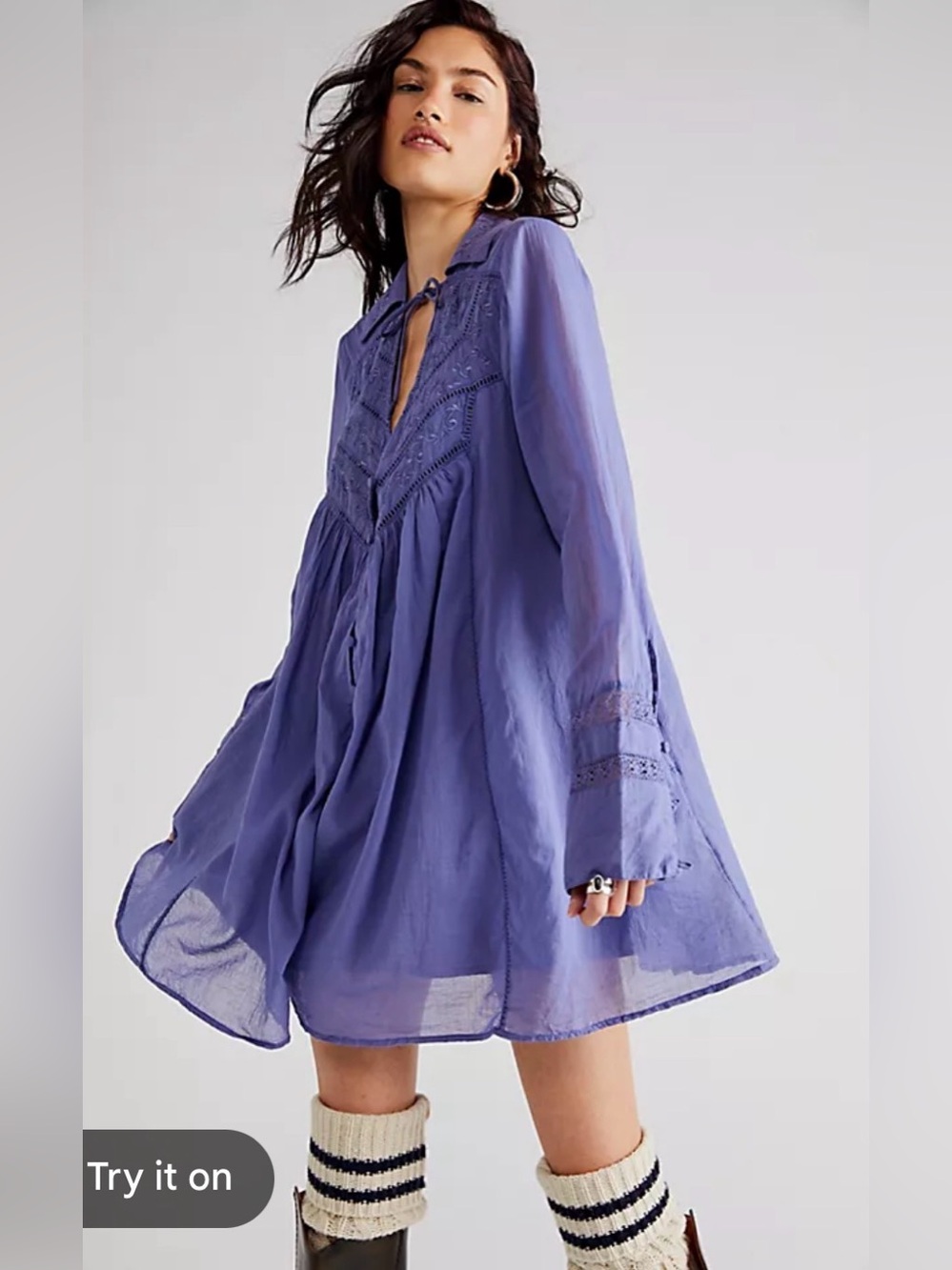 NWT NEW Free People haddie periwinkle cotton mini dress embroidered Small